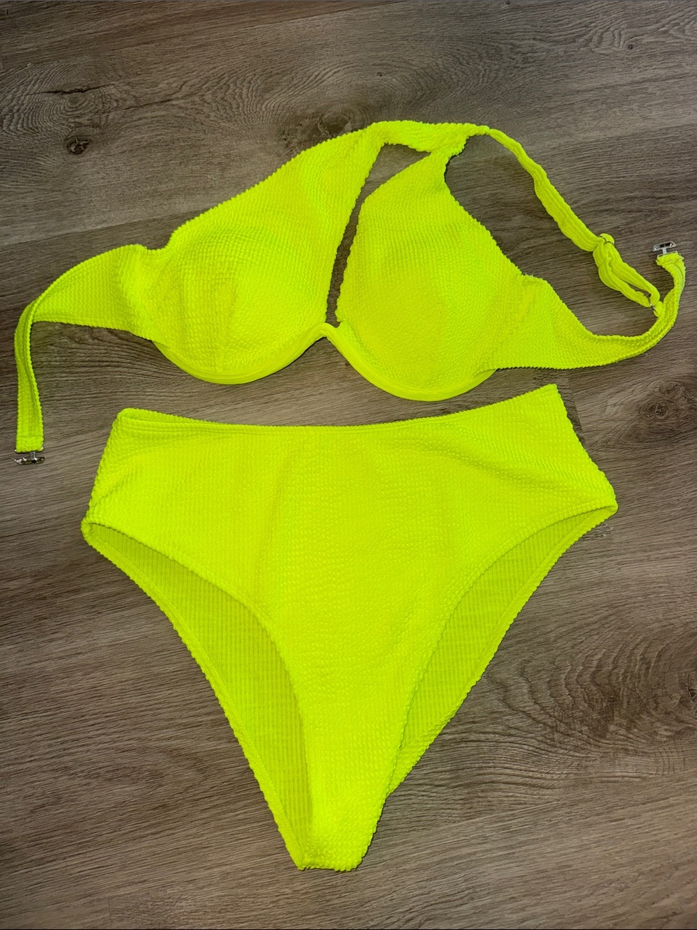 SHEIN Neon Yellow High-Waist Textured Bikini Set